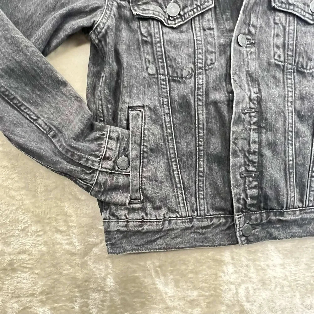 Gap Kids Boys Washed Black Denim Jacket with Jersey Hood Size L Large Trucker
